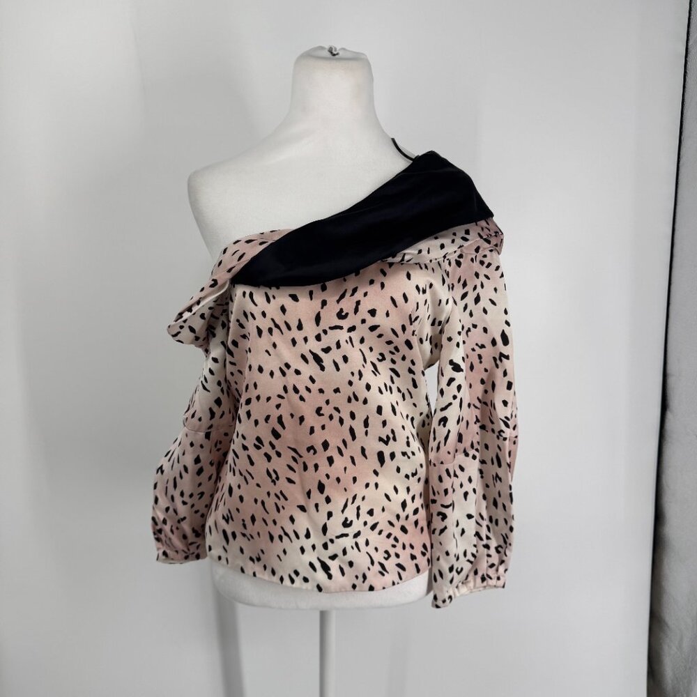 Hellessy Pink Leopard Flora Off Shoulder Blouse Size 2 - Picture 3 of 14